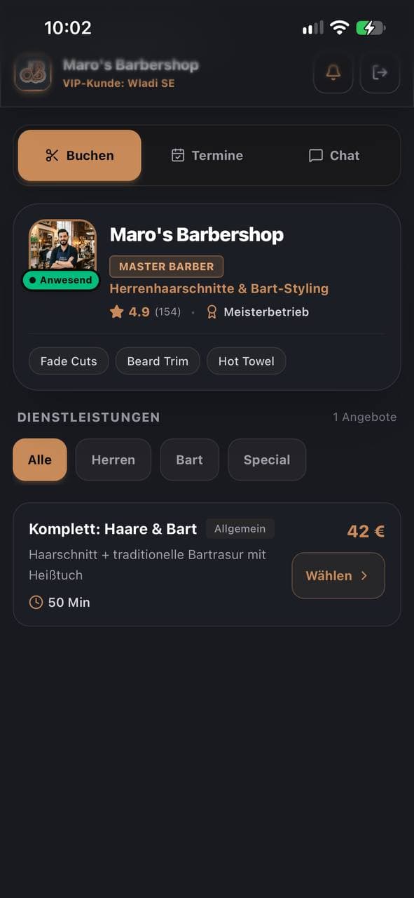 deinBarber Kundenansicht: Service auswählen
